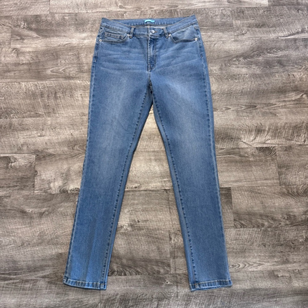 J McLaughlin Light Wash Mid Rise Stretch Slim Fit Straight Jeans Womens Sz. 8